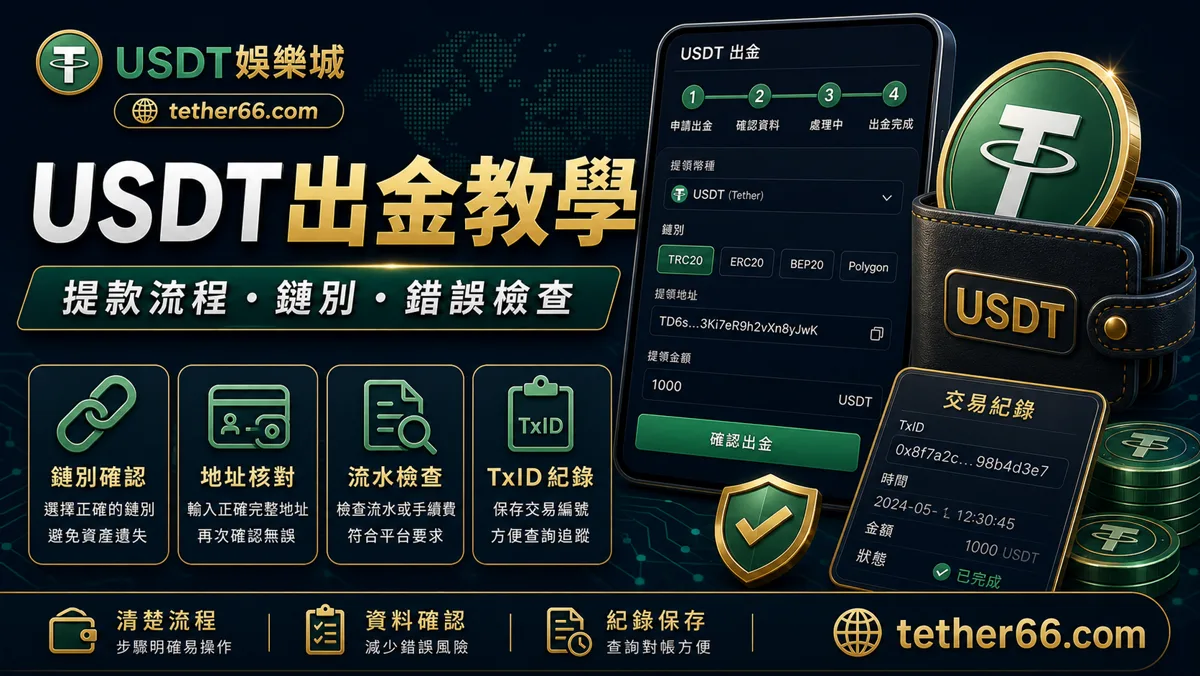 USDT出金教學封面圖：提款流程、鏈別與錯誤檢查