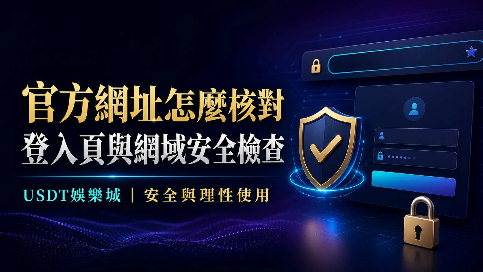 官方網址、登入頁與網域安全檢查的文章封面,副標為 USDT娛樂城安全與理性使用