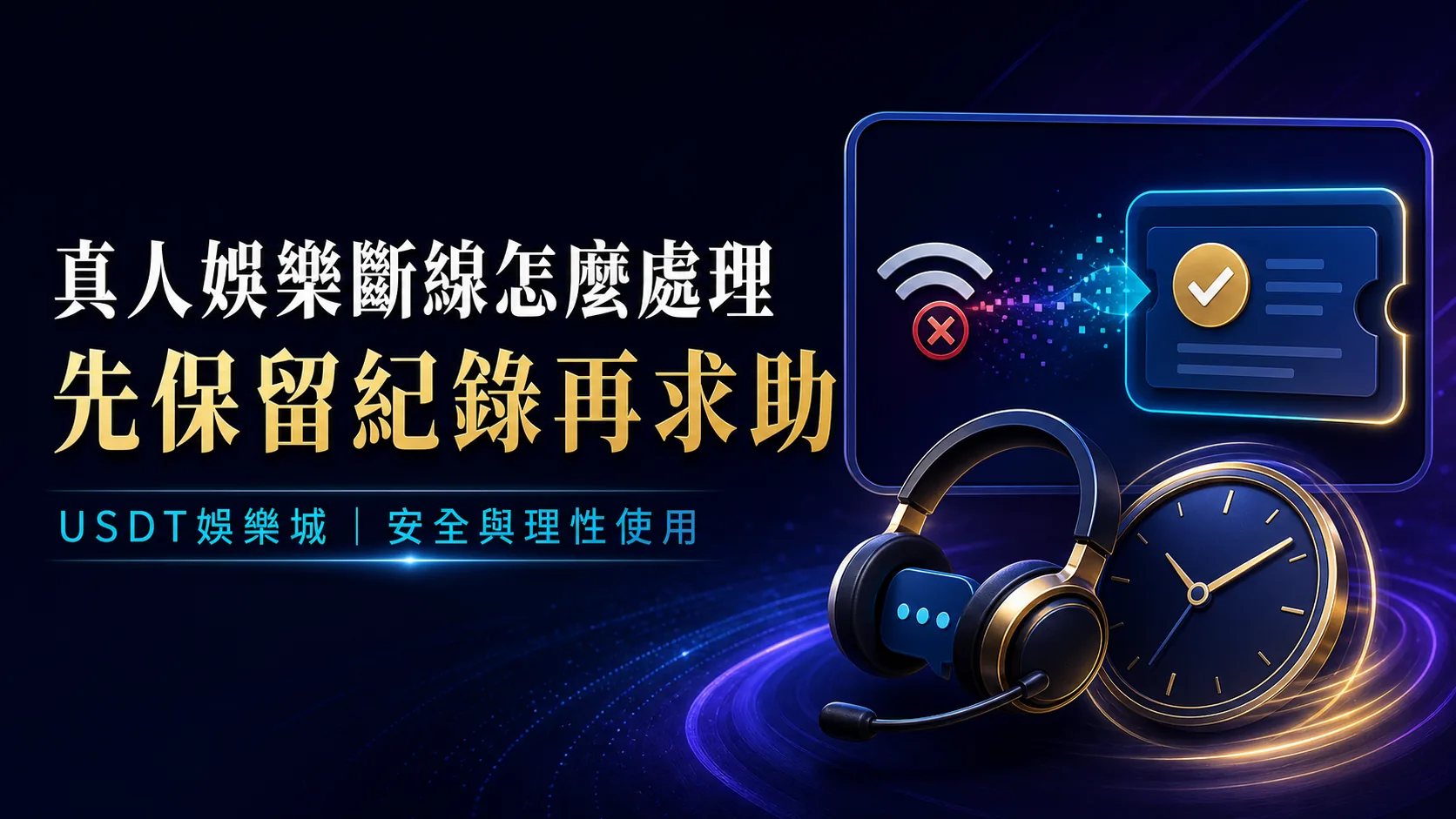 真人娛樂斷線後保留紀錄與尋求協助的文章封面,副標為 USDT娛樂城安全與理性使用