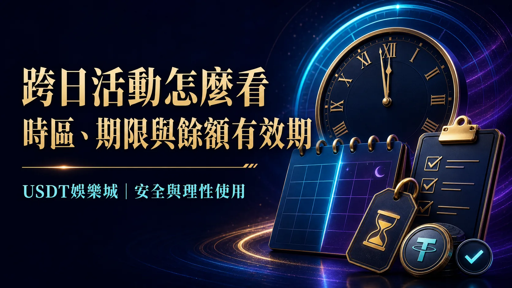 娛樂城跨日活動時區與期限檢查的文章封面,副標為 USDT娛樂城安全與理性使用