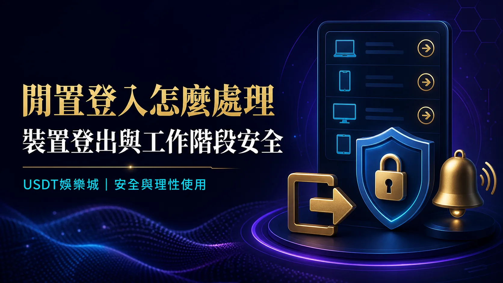 閒置登入、裝置登出與工作階段安全的文章封面,副標為 USDT娛樂城安全與理性使用