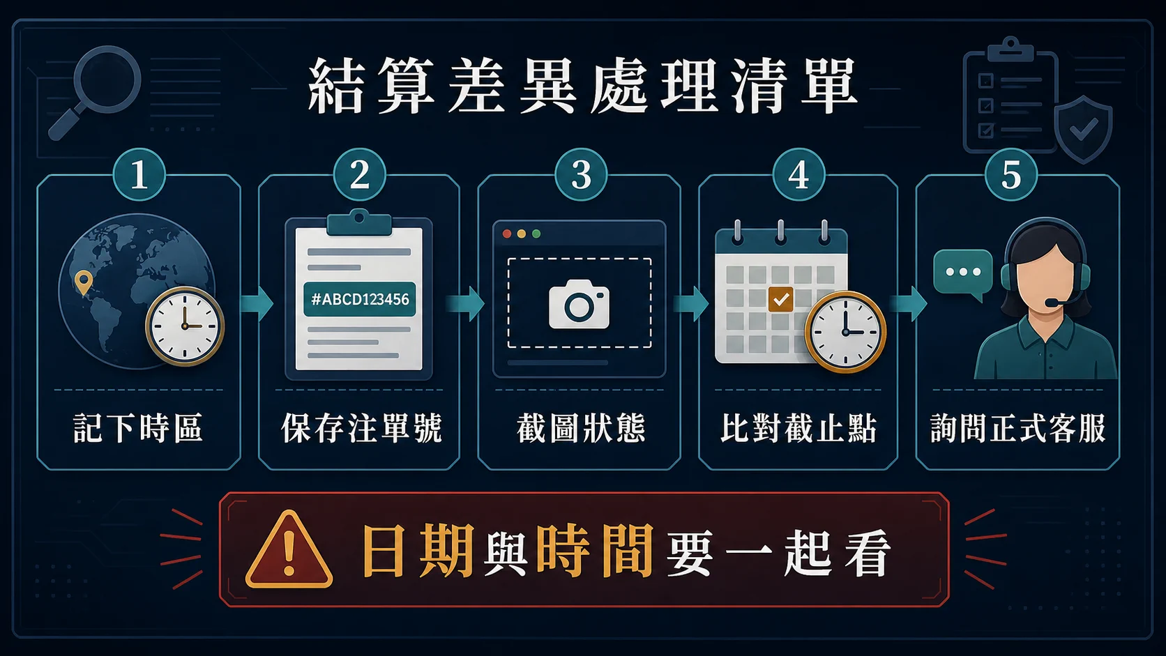 注單結算時間怎麼看？跨日、時區與結算截止點的核對方式的跨日核對的實作順序資訊圖