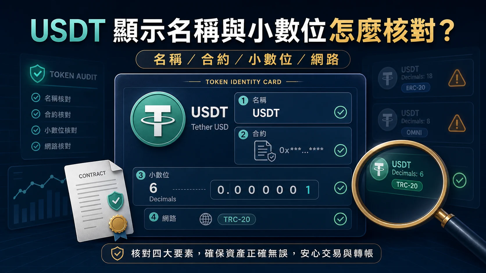 USDT 顯示名稱與小數位怎麼核對?同名代幣、精度與資產辨識流程的封面重點,整理 USDT 安全檢查與操作重點