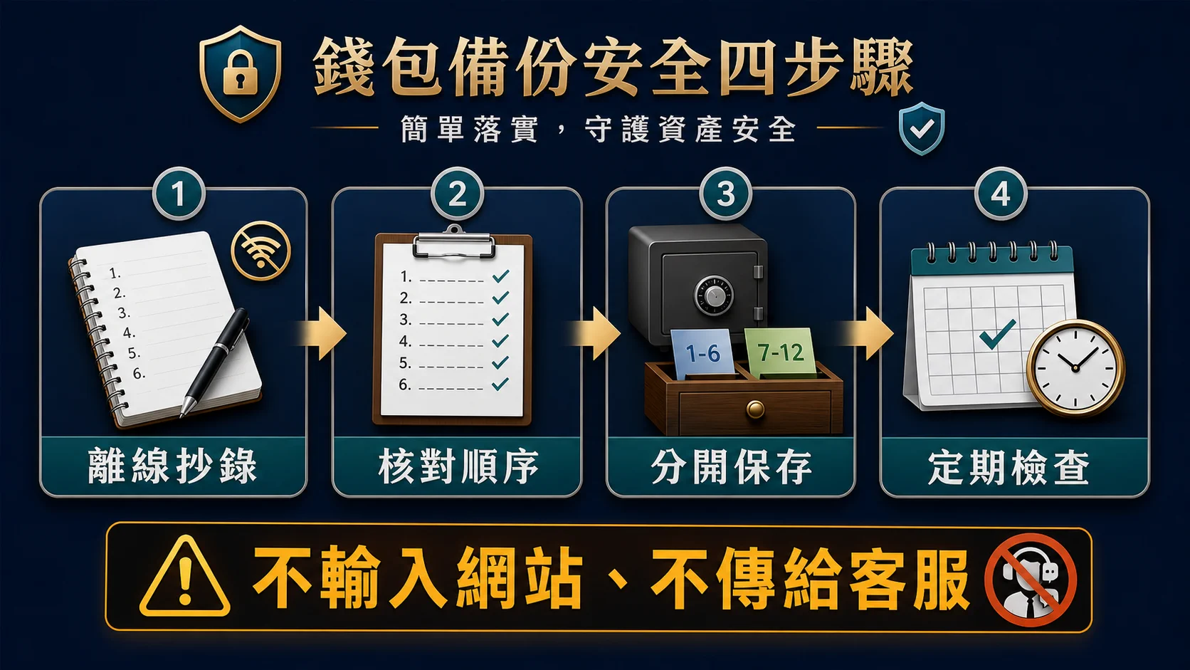 USDT 錢包備份與恢復怎麼做?助記詞、裝置與安全保存檢查的建立備份時的安全順序資訊圖
