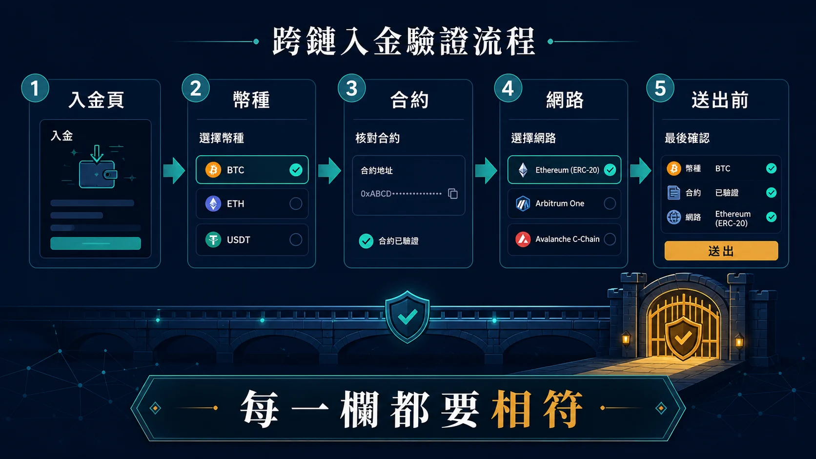USDT Wrapped Token 與跨鏈資產怎麼分?入金前的幣種、合約與網路核對的原生、Wrapped 與跨鏈表示先分開資訊圖